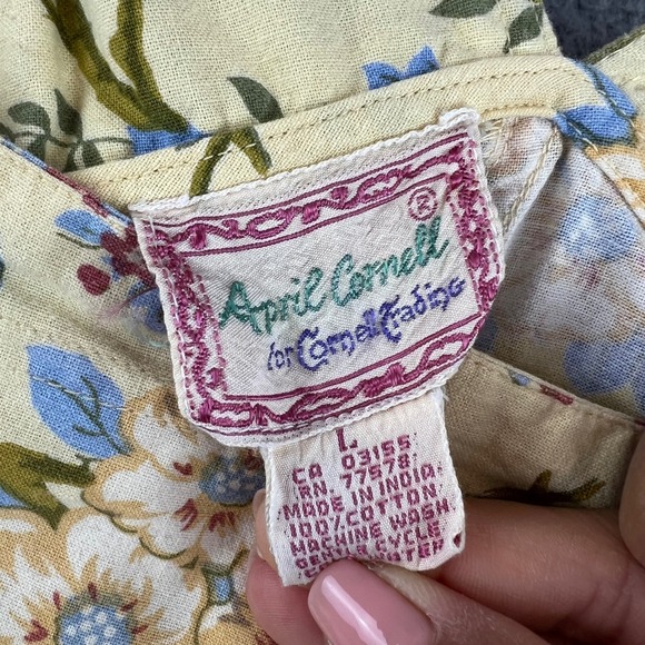 Vintage April Cornell Floral Overalls Yellow Wide Leg Jumpsuit Womens Large L - Picture 4 of 10